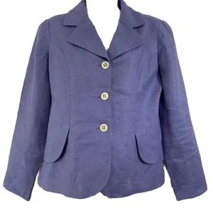 Coldwater Creek Purple/Blue Linen 3 Button Jacket Blazer Sz 10P Curved Hem